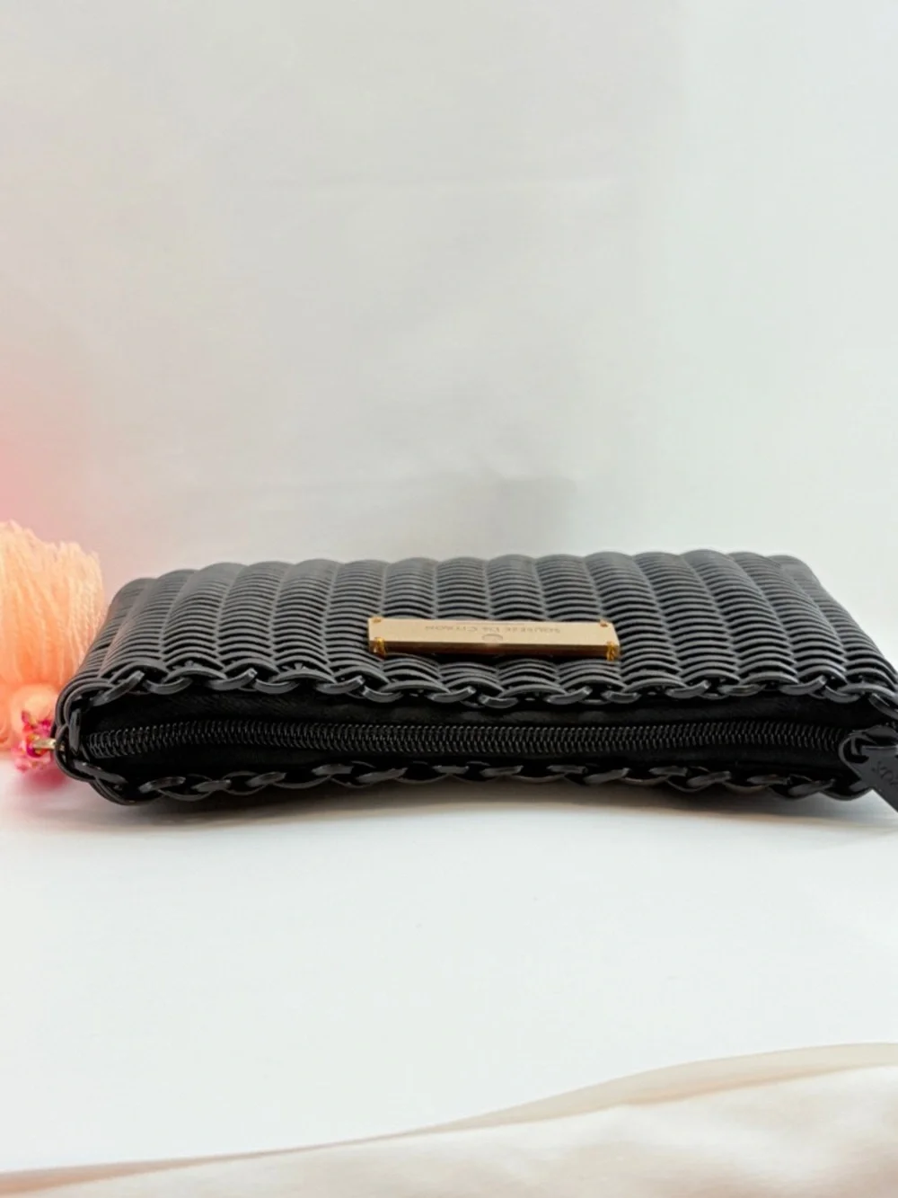 Squeeze De Citron Black Handcrafted Woven Clutch Fun Layered Tassel Summer Style - Picture 4 of 10